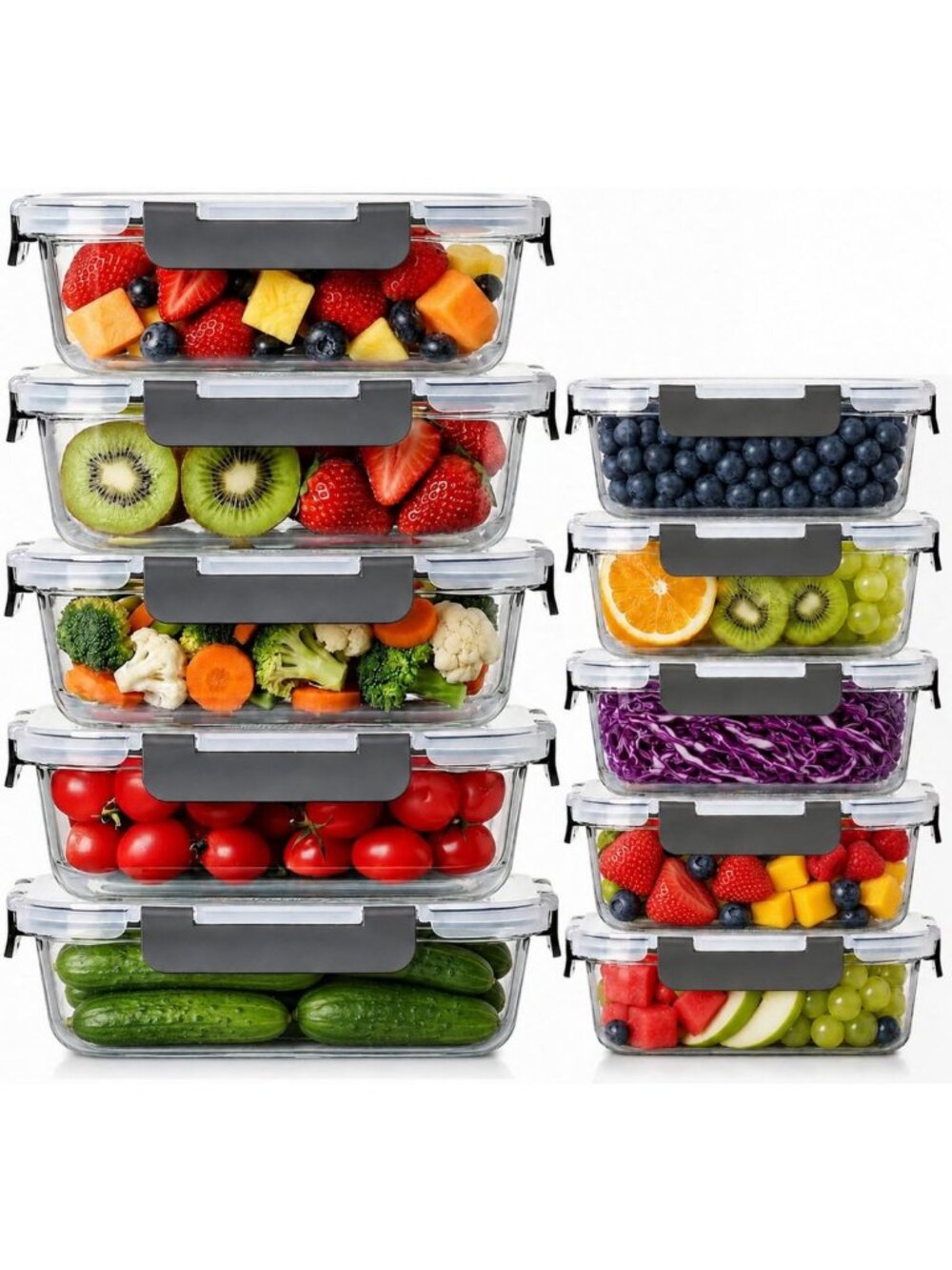 10-Piece Glass Meal Prep Containers Set with Lids - Airtight Food Storage